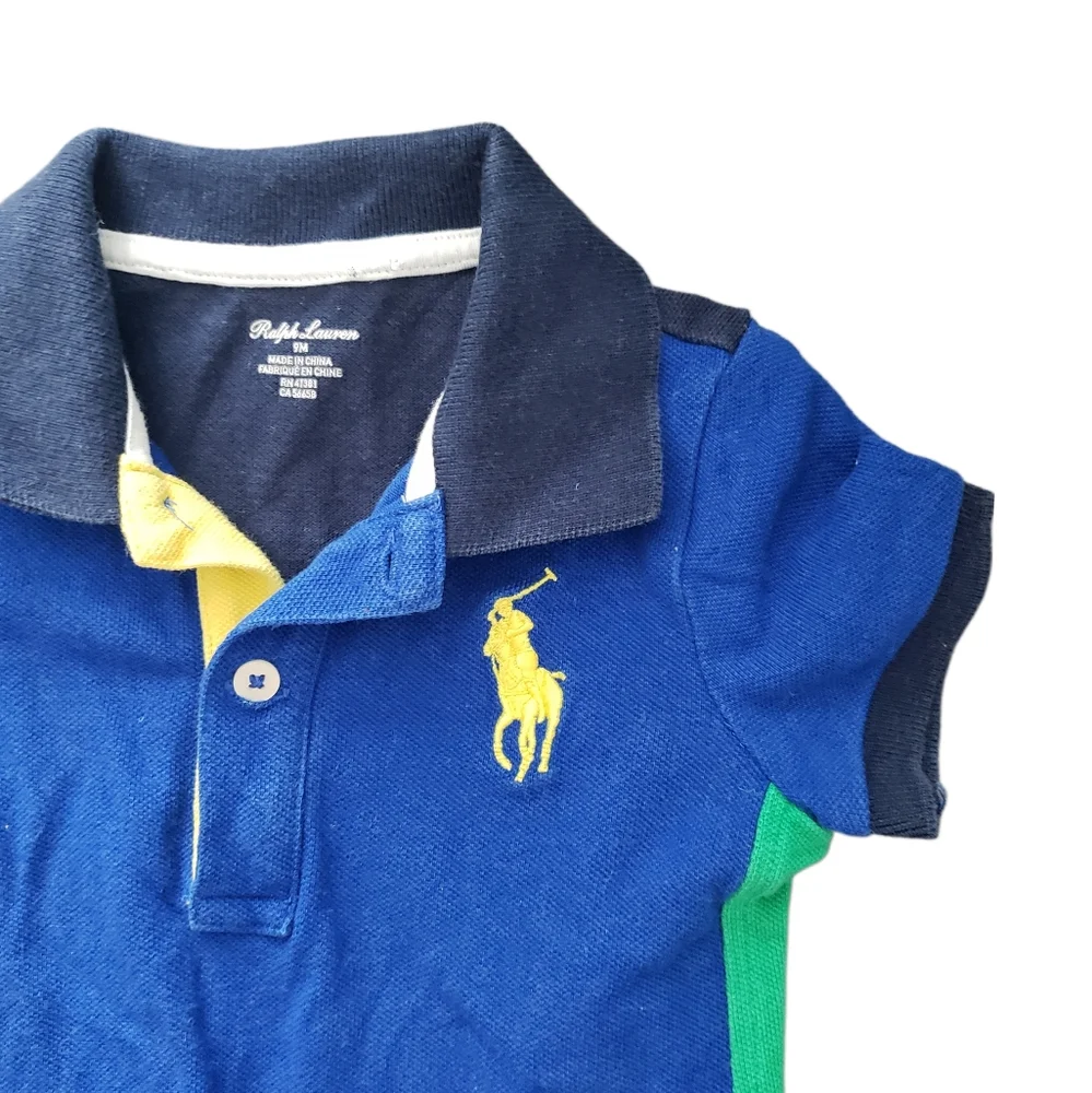 Ralph Lauren 9m Baby Boy Short Sleeve Big Pony Polo Shortall Romper